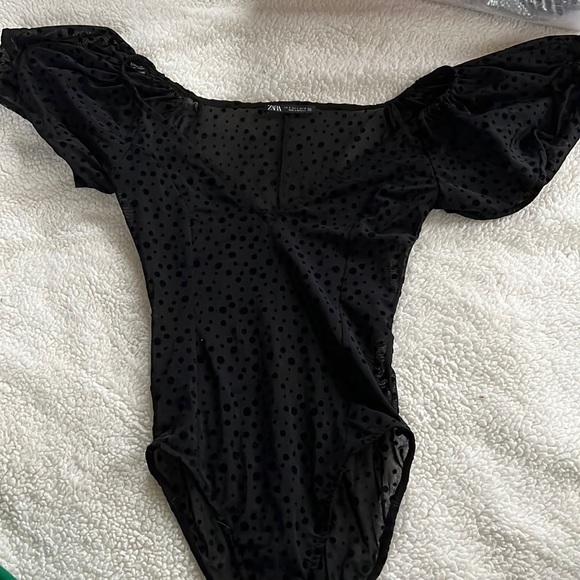 Zara Tops - zara bodysuit (mesh polka dotted see through)